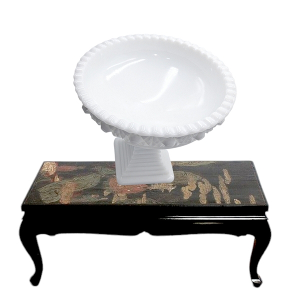 👣4/$20.  Milk Glass Candy Dish Scalloped Edge with Geometric Pattern - Picture 4 of 4